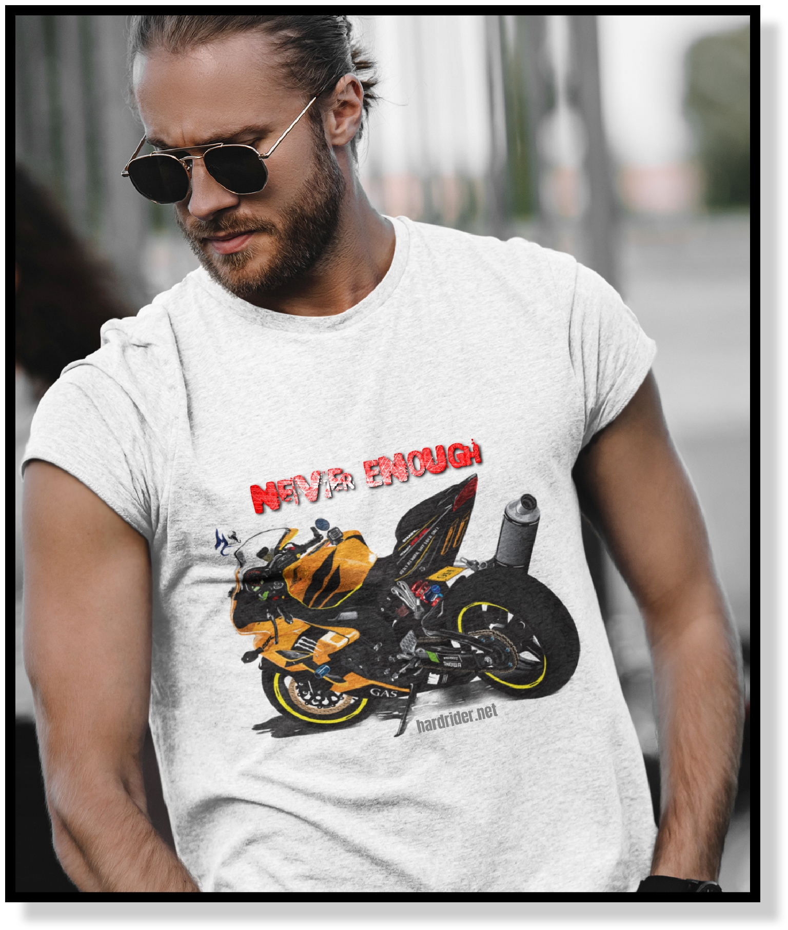 Hardrider-never-enough-yellowbike-tshirt